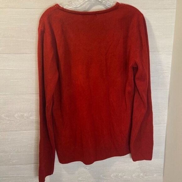 Karen Scott Red V-Neck Rhinestone Embellished Pullover Sweater - Picture 4 of 6